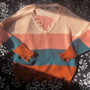 multi colored sweater distressed